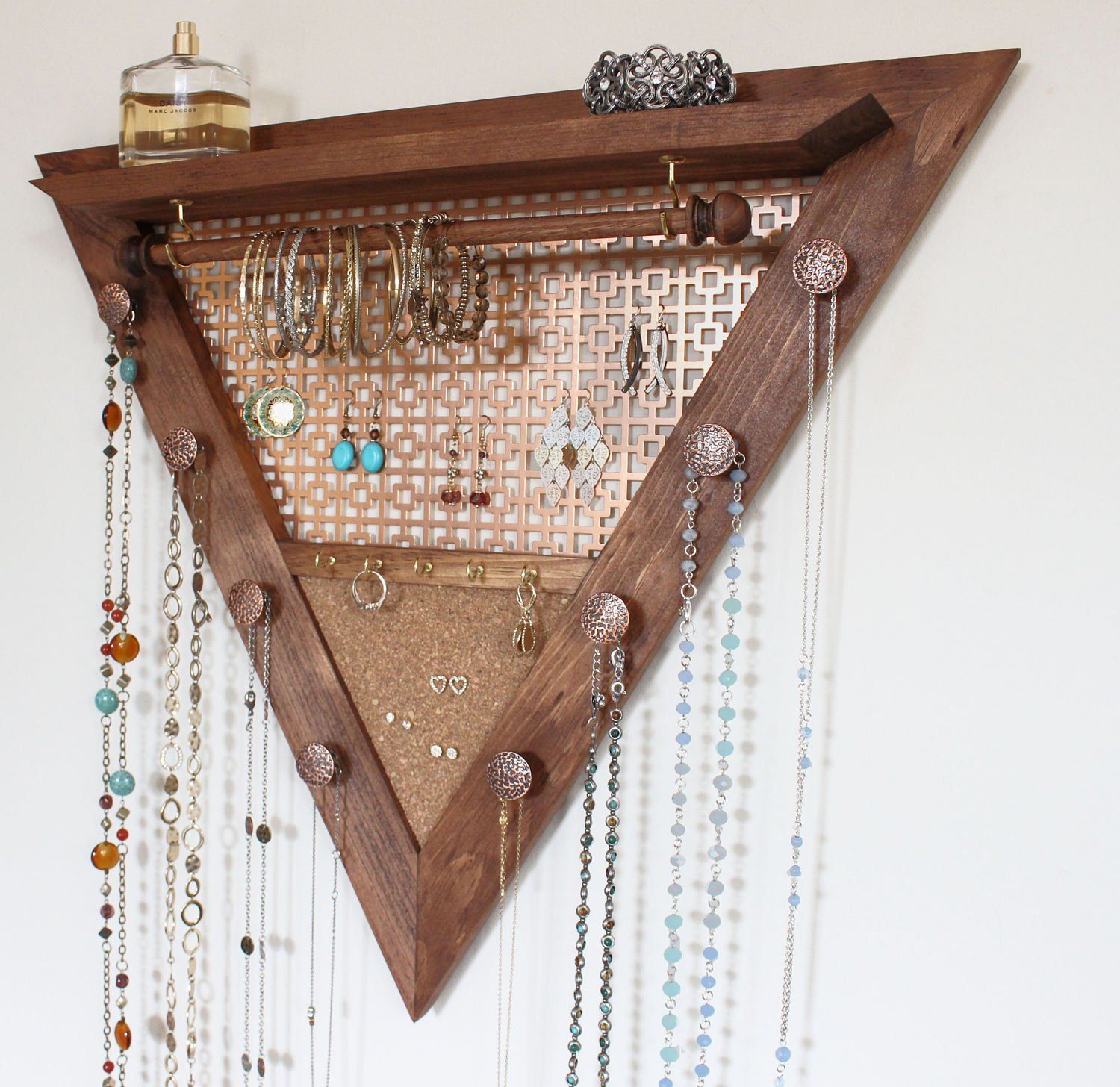 Wooden hanging jewelry organizer